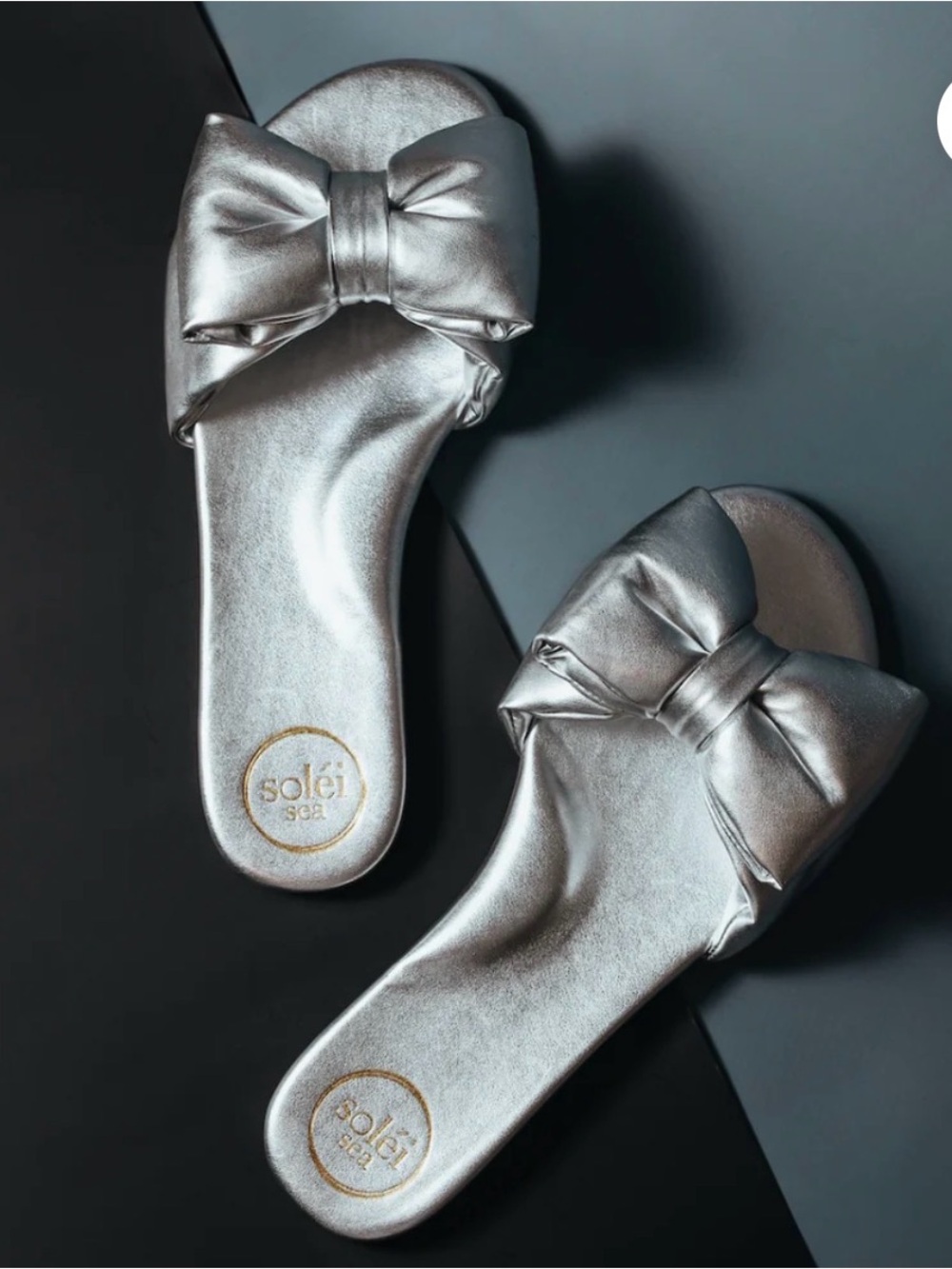 Solei Sea Rafie Bow Sandal Slide in Silver Size 8 (fits like 7) NWT in Bag